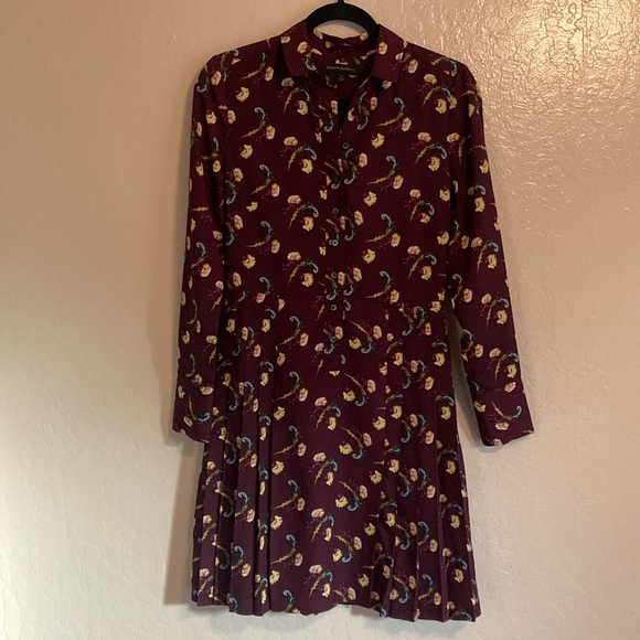 Banana Republic Maroon Floral Shirt Dress, Size 2 - Picture 2 of 12